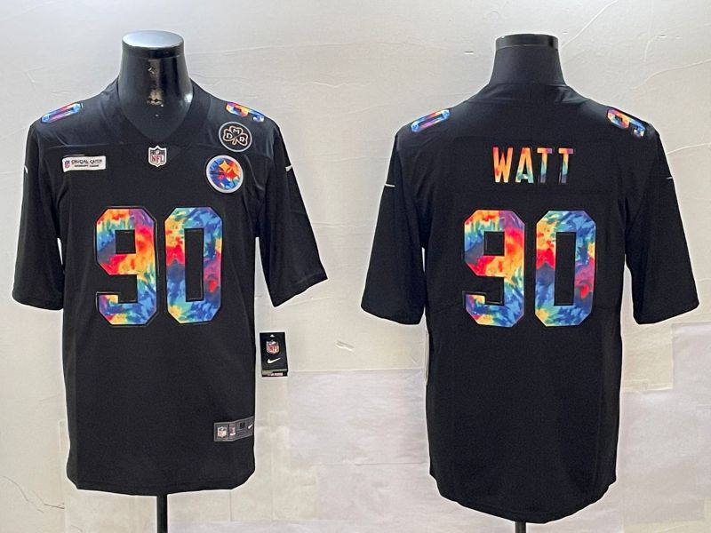 Men Pittsburgh Steelers #90 Watt Black Rainbow 2024 Nike Limited NFL Jersey style 3